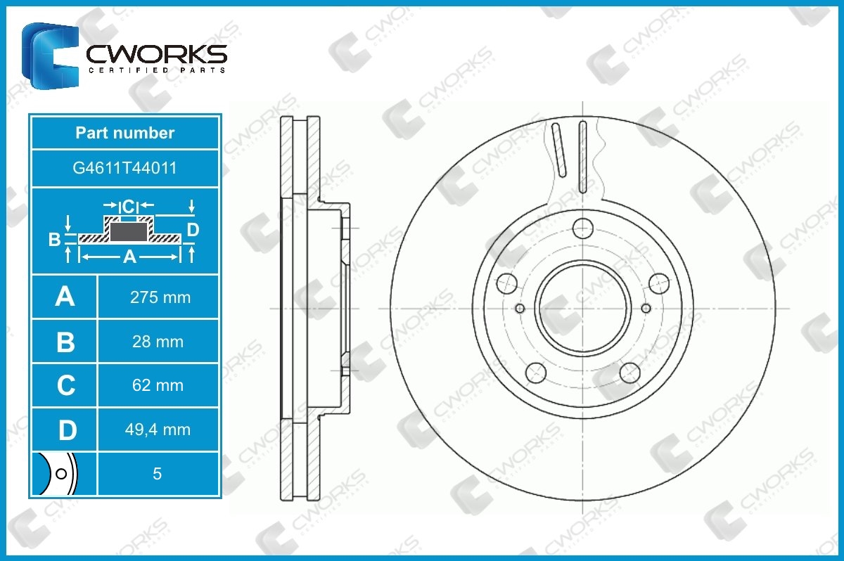 G4611T44011 — Диск тормозной перед. TOYOTA TSUSHO (4351244011) CWORKS