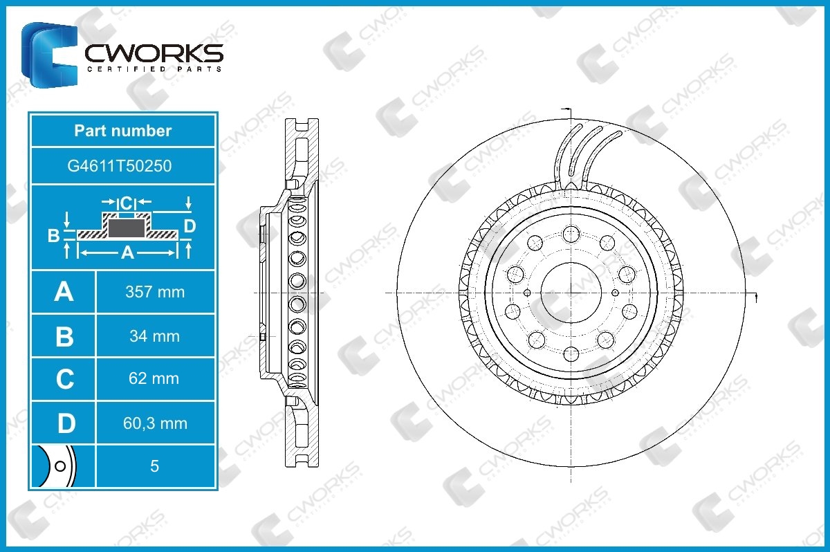 G4611T50250 — Диск тормозной передний CWORKS