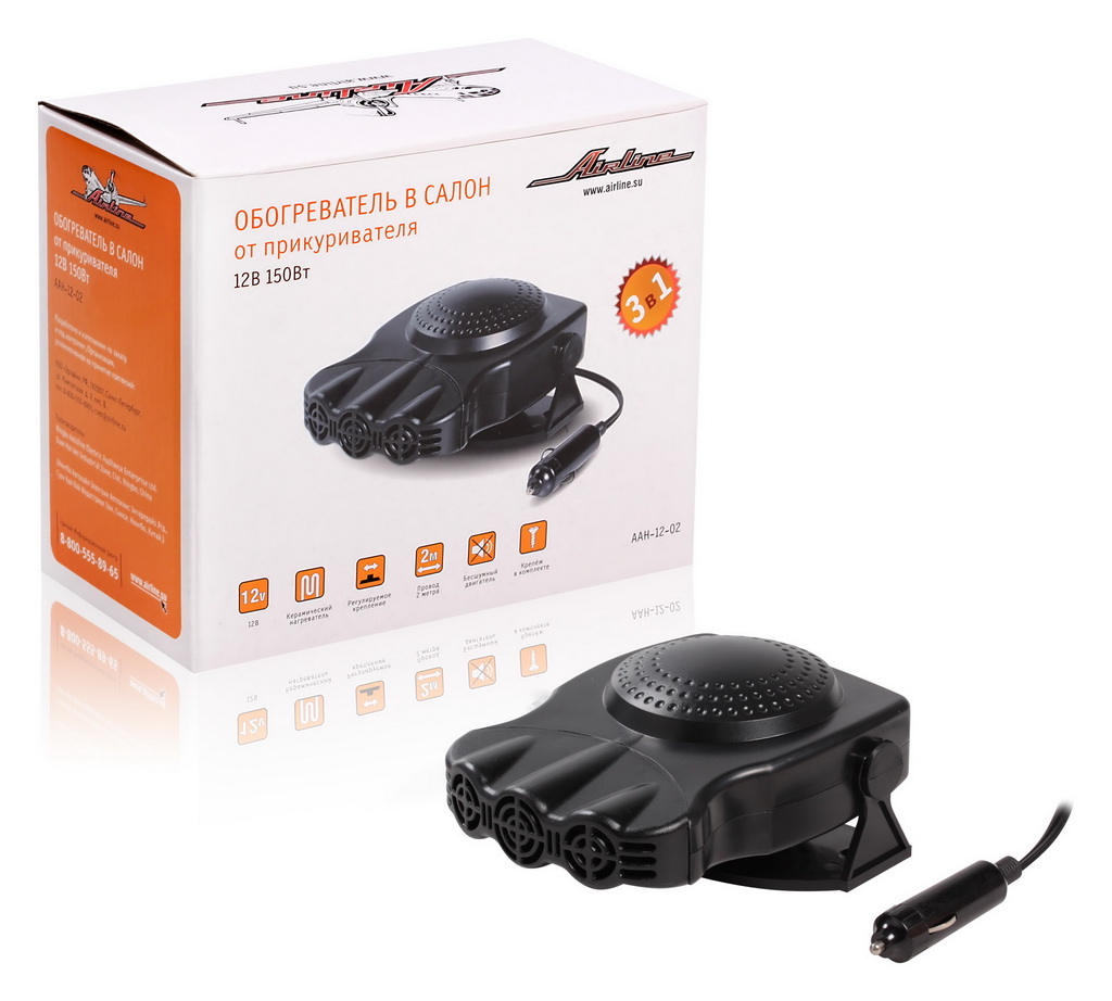 AAH1202 — Обогреватель в салон от прикуривателя ТРИО 12В 150Вт (AAH-12-02) AIRLINE