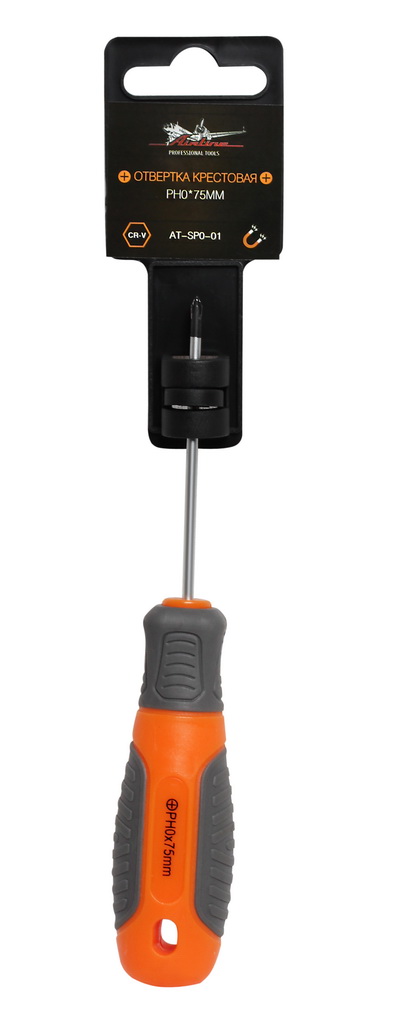 ATSP001 — Отвертка крестовая с эргономичной рукояткой магнитная PH0*75мм (AT-SP0-01) AIRLINE