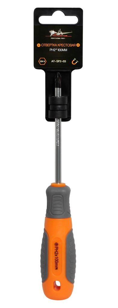 ATSP203 — Отвертка крестовая с эргономичной рукояткой магнитная PH2*100мм (AT-SP2-03) AIRLINE