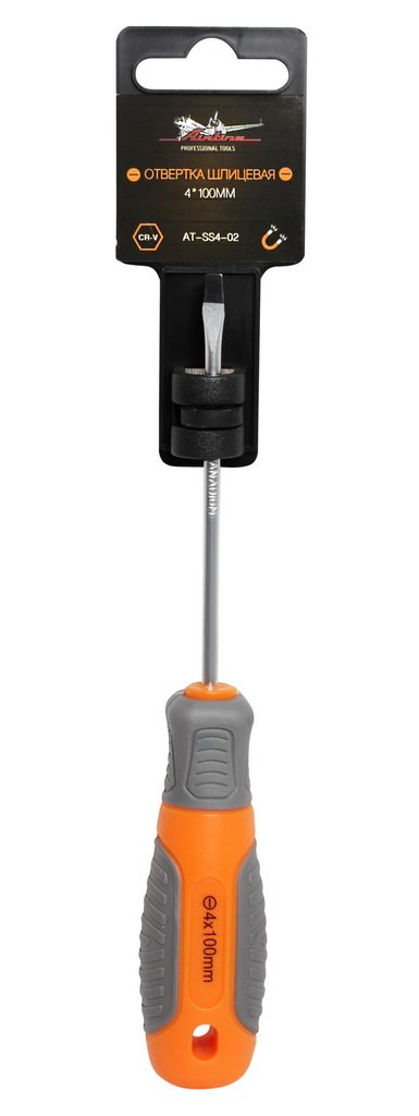 ATSS402 — Отвертка шлицевая с эргономичной рукояткой магнитная SL4*0.8*100мм (AT-SS4-02) AIRLINE
