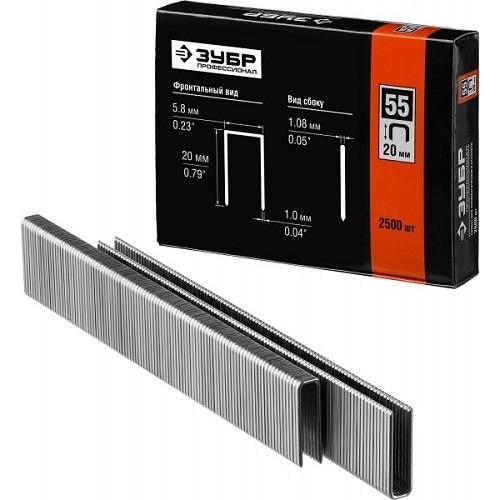 3185520 — Зубр 20 мм скобы для степлера узкие тип 55  2500 шт ЗУБР