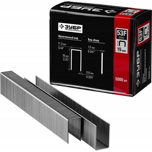 3195019 — Зубр 19 мм скобы для степлера плоские тип 53F  5000 шт ЗУБР