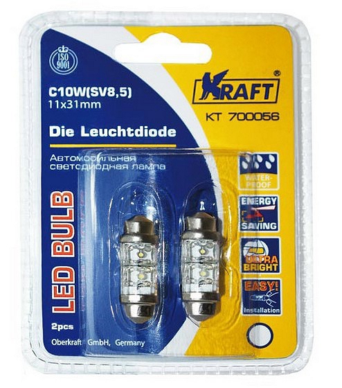 KT700056 — Лампа светодиодная 12V C10W 10W SV8,5-8 KRAFT 1 шт. картон KRAFT