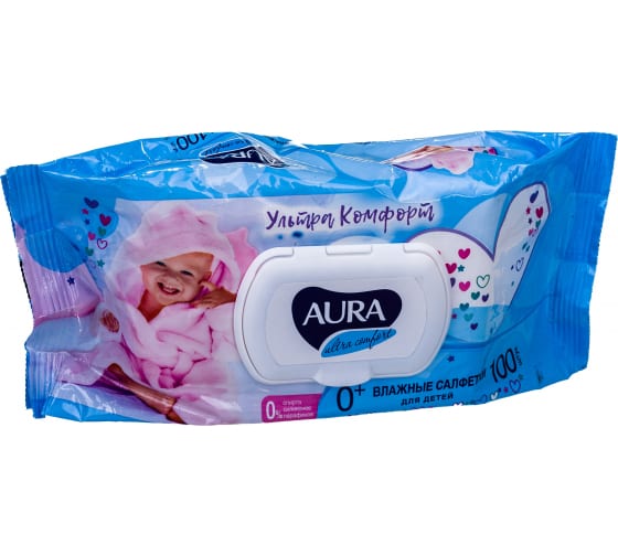 127500 — Влажные салфетки AURA  Ultra comfort комплект 100 шт., для детей, гипоаллергенные, без спирта 127500 AURA