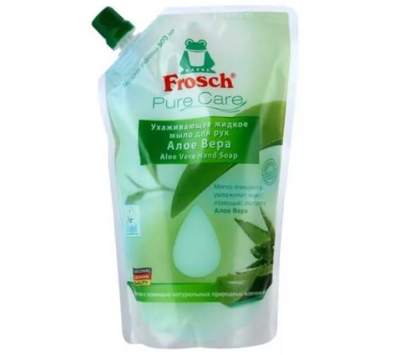 712921 — Ухаживающее жидкое мыло для рук FROSCH алоэ вера запасная упаковка, 500 мл 712921 FROSCH