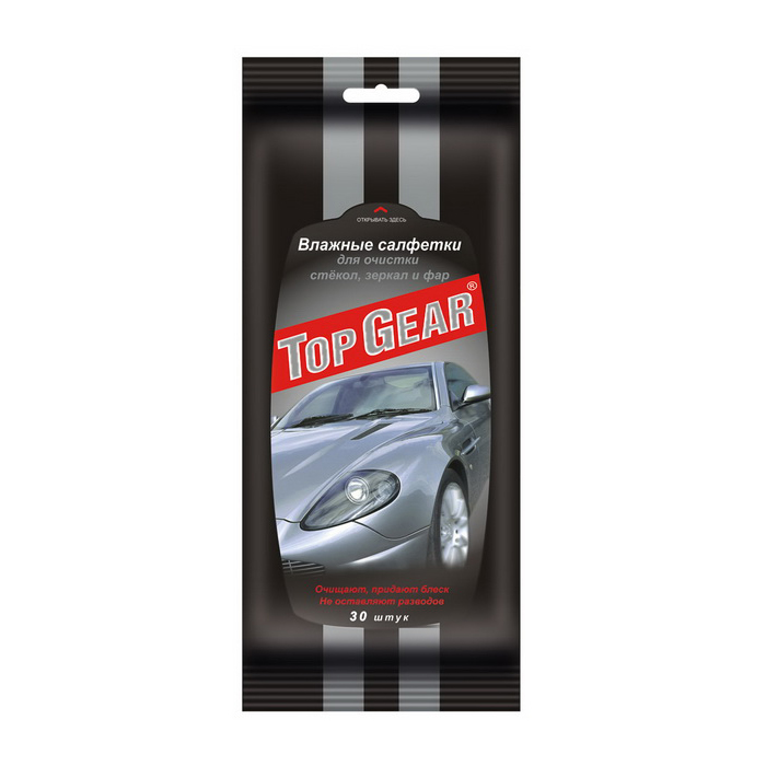 48038 — Салфетки влажные для стекол зеркал и фар  TOP GEAR