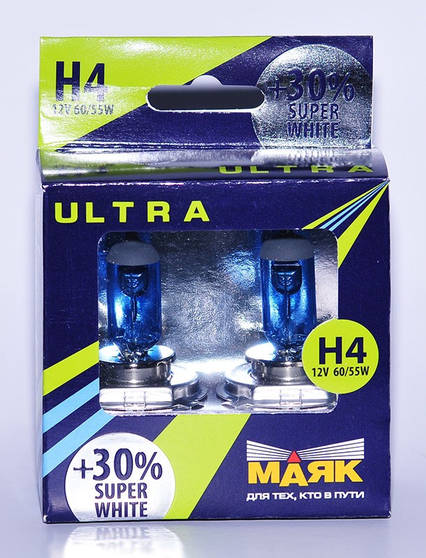 82420SW30 — Лампа H4 12- 60/55 P43t Super White +30% " УЛЬТРА" МАЯК