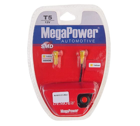 M50113Y2БЛТ — Автолампа T5 W2х46D 1 SMD 3528 YELLOW блистер MEGAPOWER M50113Y2блт MEGAPOWER