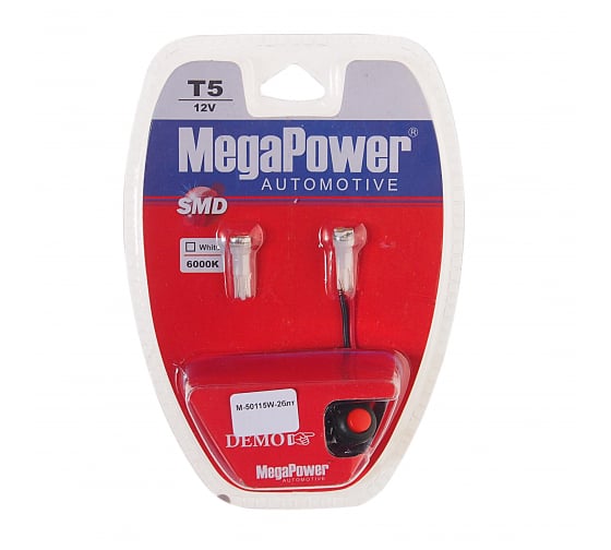 M50115W2БЛТ — Автолампа T5 W2х4.6d 3 SMD 3020 WHITE блистер MEGAPOWER M-50115W-2блт MEGAPOWER