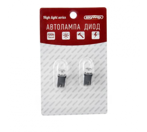 S08201137 — Автолампа диод SKYWAY T10 W5W 12V 1 LED Блистер EXTRA LIGHT без цок. 1-конт разноцветная, габариты S08201137 SKYWAY