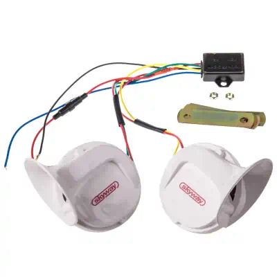 S07601017 — Сигнал звуковой электр. улитка 90мм 410/510Hz 105dB 12V (2шт) белый 017 SKYWAY