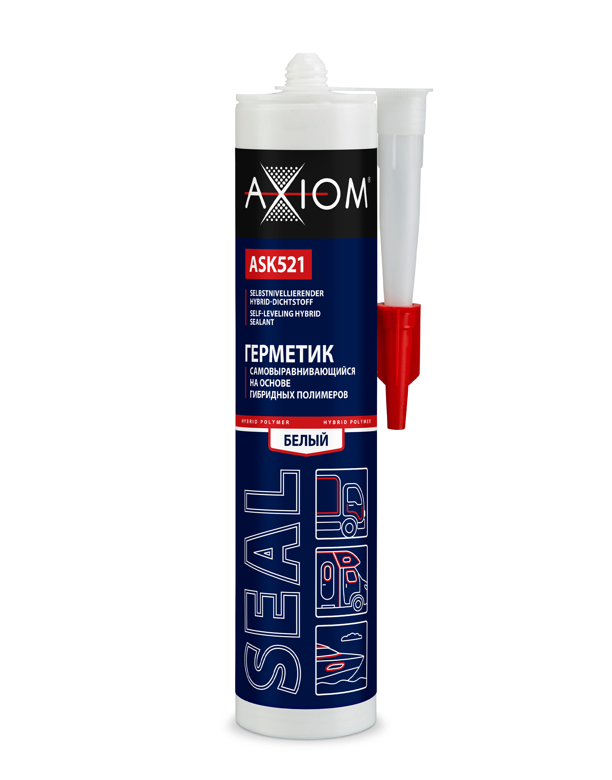 ASK521 — Герметик самовыравнивающийся AXIOM SEAL на основе гибридных полимеров белый | ШОР 30, 280 мл AXIOM