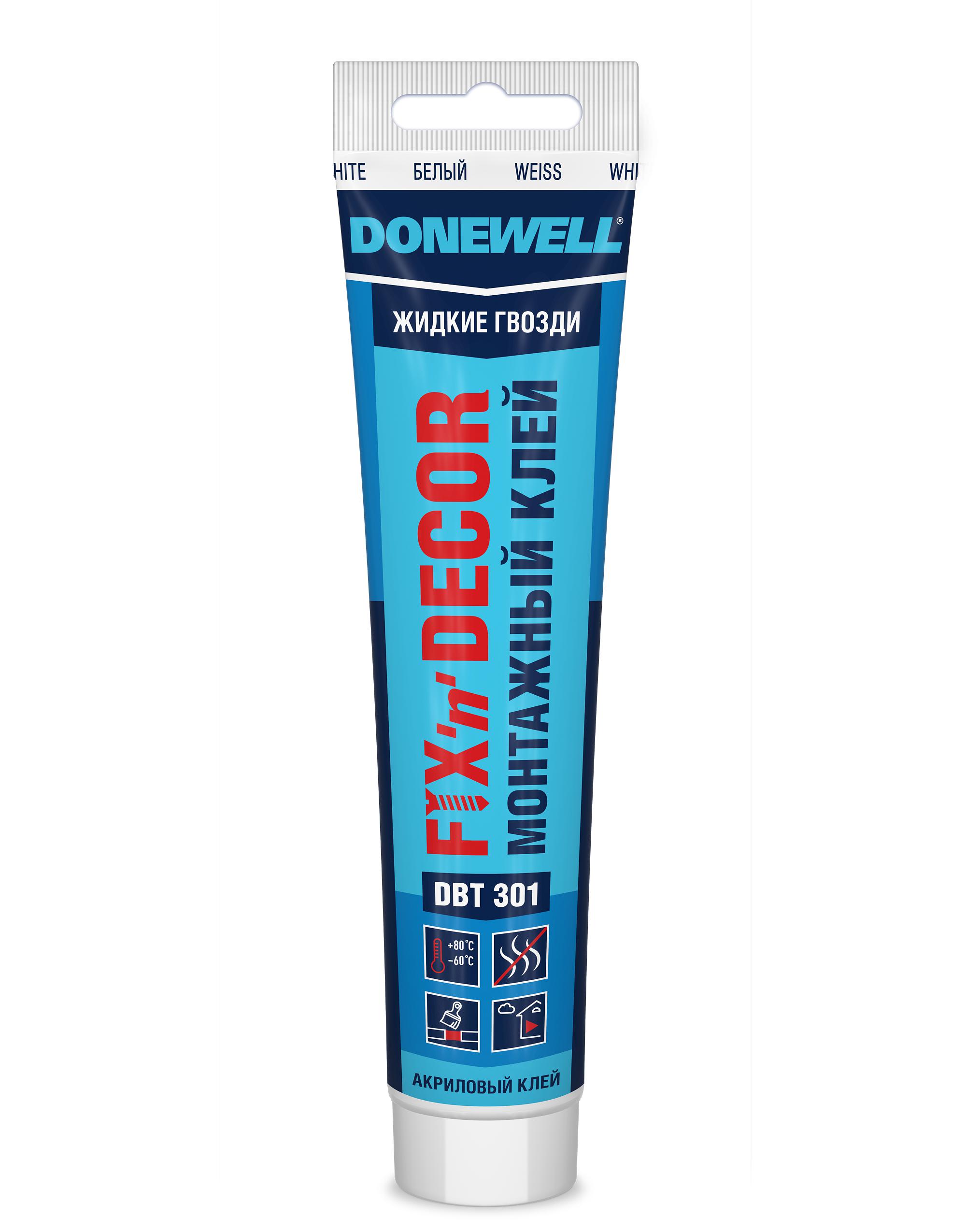 DBT301 — Клей монтажный «жидкие гвозди» DONEWELL FIX-N-DECOR акриловый морозостойкий DBT-301 Белый DONEWELL