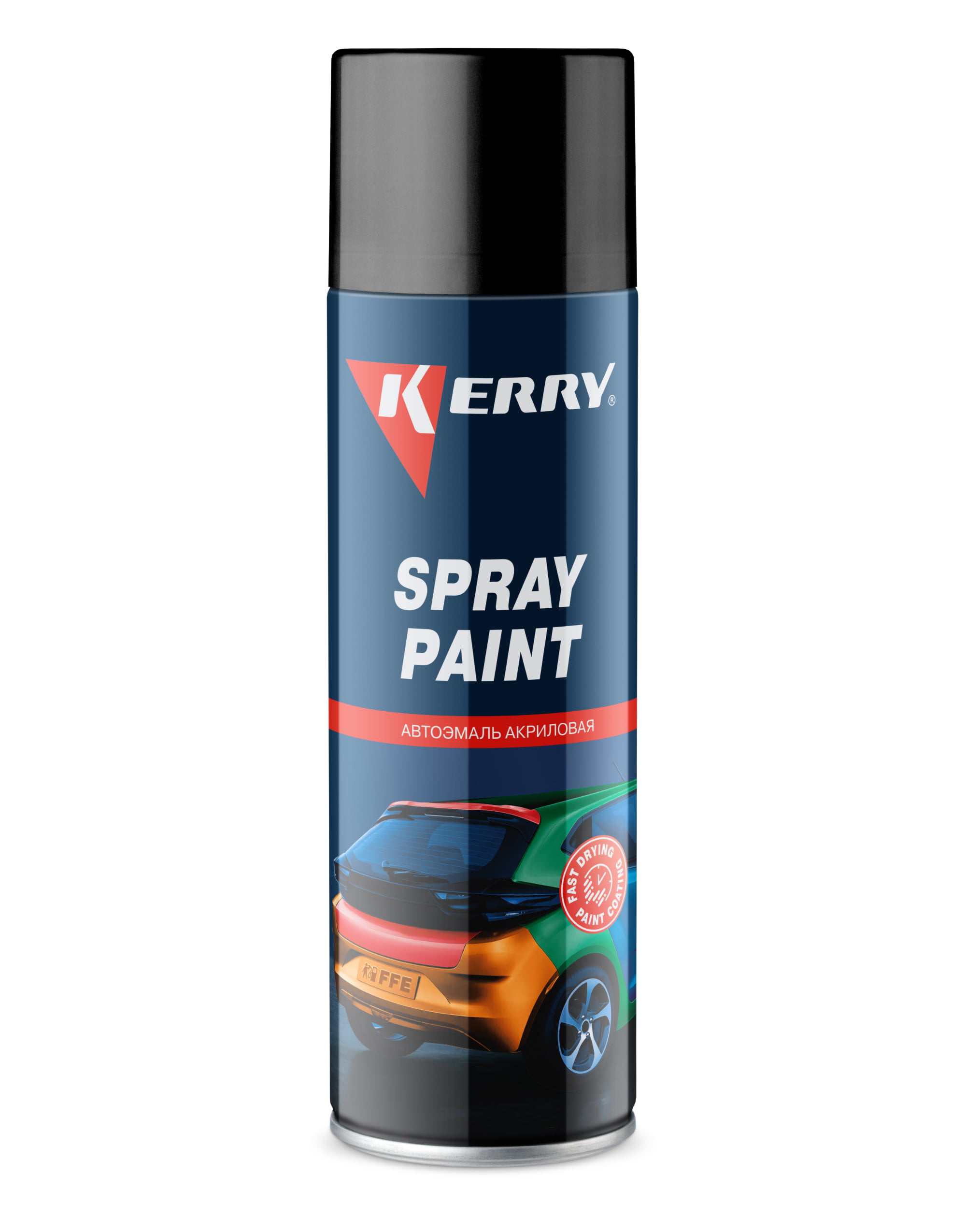 KR611 — Эмаль акриловая быстросохнущая KERRY SPRAY PAINT Глянцевая чёрная 650 мл KERRY