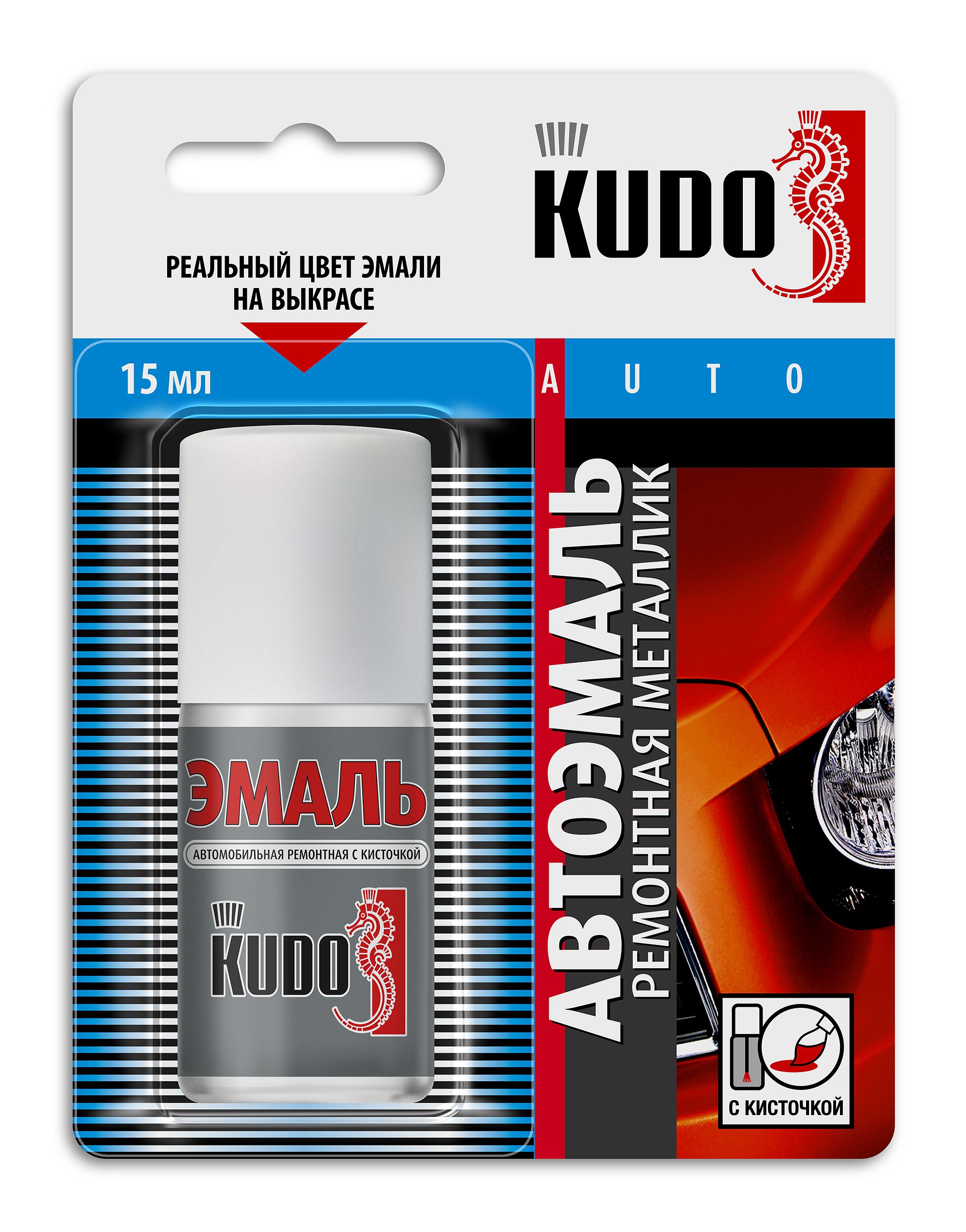 KU72458 — Эмаль автомобильная KUDO ремонтная с кисточкой TOYOTA: 1C0 Silver Metallic Clearcoat металлик KUDO
