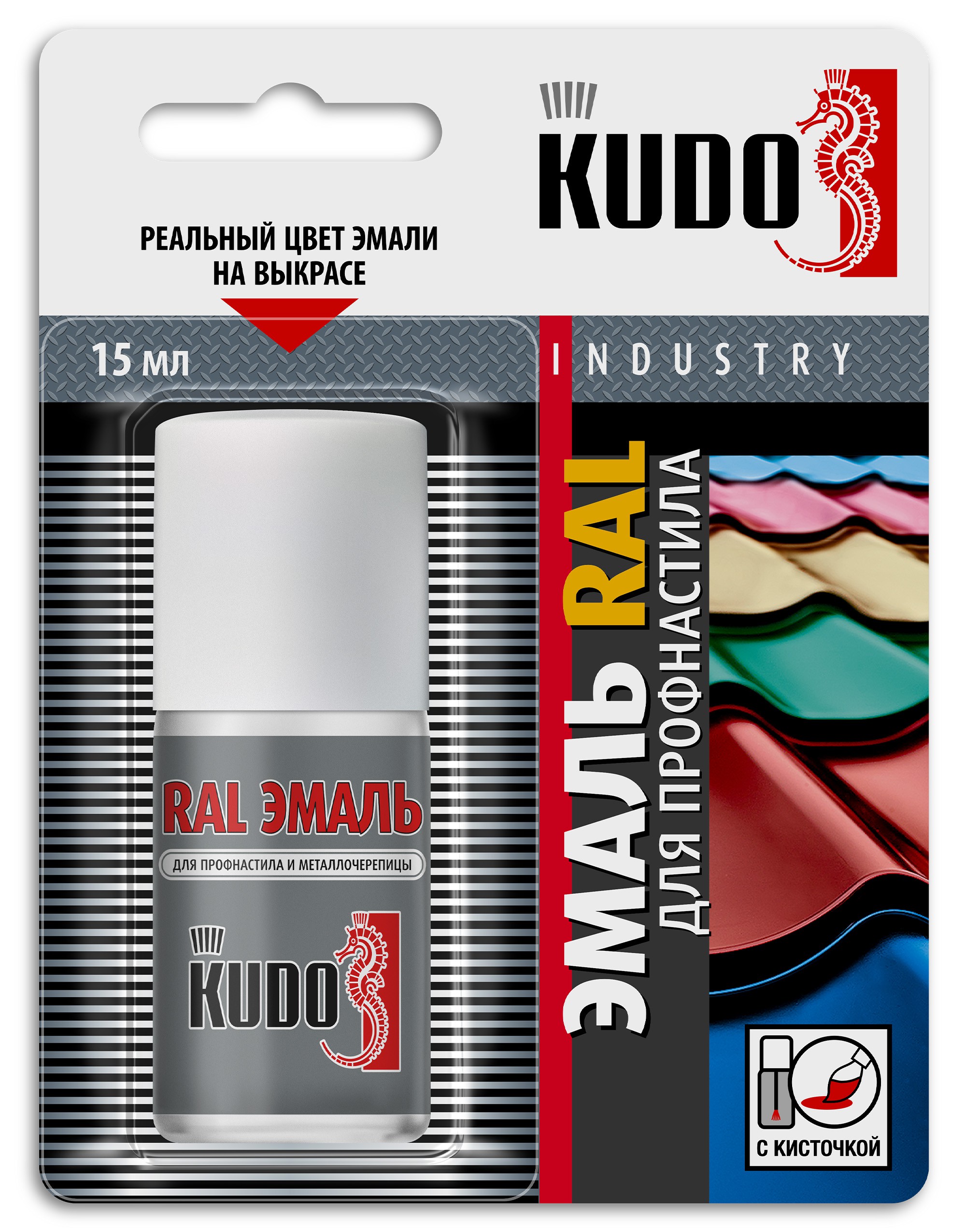 KU7RAL6005 — Эмаль RAL ремонтная для профнастила и металлочерепицы KUDO с кисточкой RAL 6005 Зелёный мох KUDO