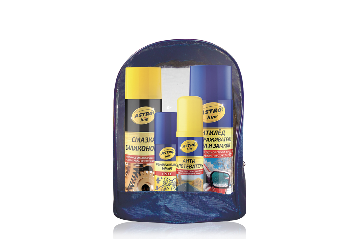 38432 — Зимний подарочный набор Astrohim Ас-511 размораживатель сткол и замков, силиконовая смазка, антизапотеватель 38432 АСТРОХИМ