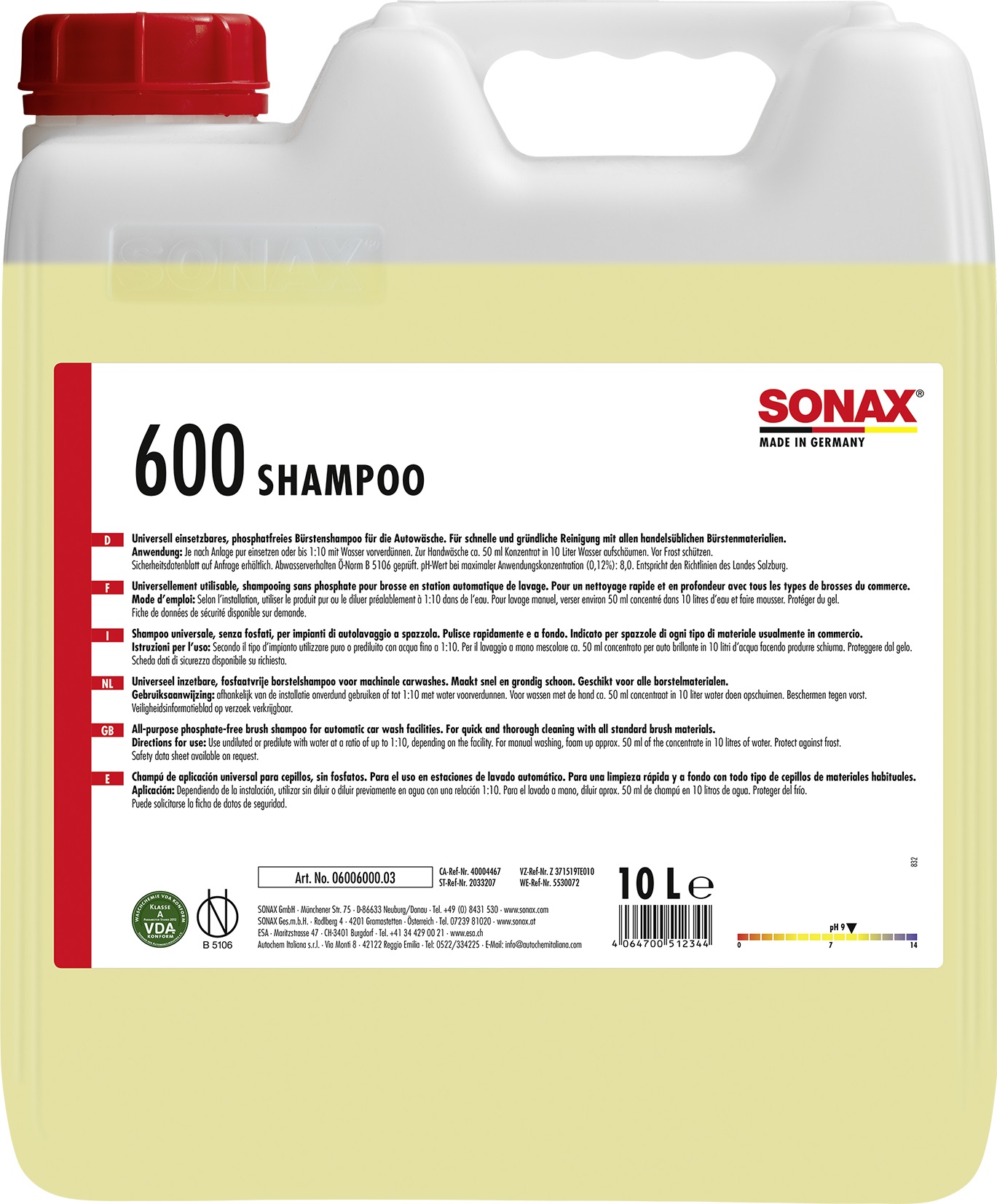 600600 — Автошампунь (10л.) SONAX