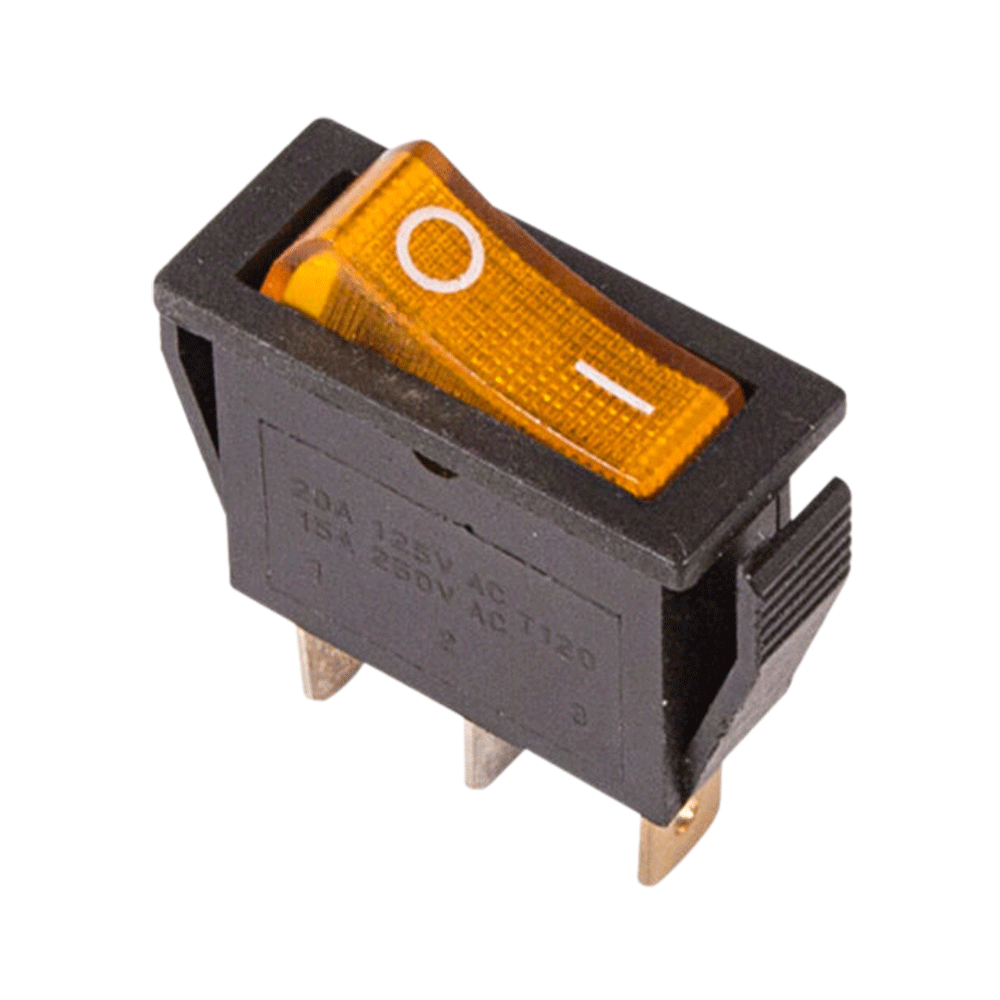 362212 — Выключатель клавишный желтый  с подсветкой 250V 15А (3с) ON-OFF REXANT REXANT
