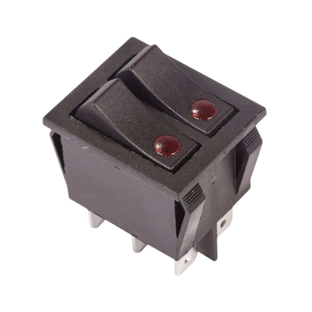 362430 — Выключатель клавишный двойной с подсветкой черный 250V 15А (6с) ON-OFF REXANT REXANT