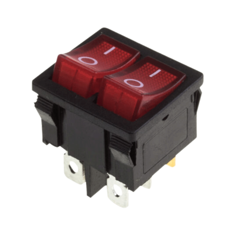 362160 — Выключатель клавишный Mini двойной с подсветкой красный 250V 6А (6с) ON-OFF-ON REXANT REXANT