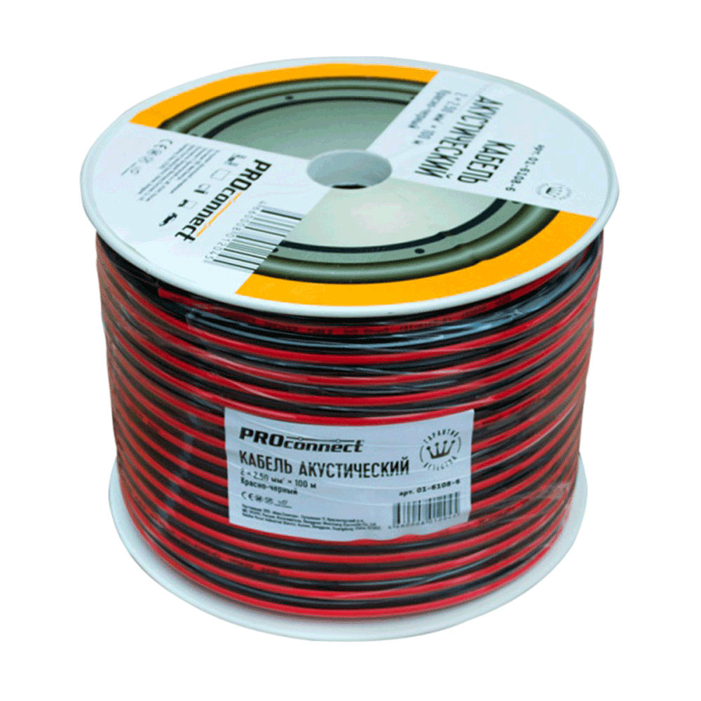 161086 — Кабель акустический 2х2.50 мм КРАСНО-ЧЕРНЫЙ 100 м бухта PROCONNECT PROCONNECT