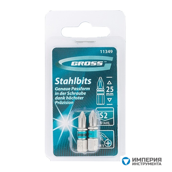 11349 — Набор бит GROSS РН1 х 25, сталь S2,2 шт GROSS
