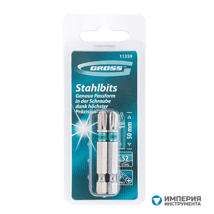 11359 — Набор бит GROSS РН3 х 50, сталь S2,2 шт GROSS