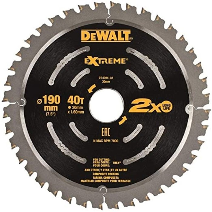 DT4394QZ — Пильный диск DeWALT EXTREME DT4394, 190/30 мм. DEWALT