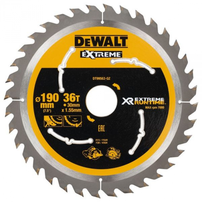 DT99563QZ — Пильный диск DeWALT EXTREME RUNTIME DT99563, 190/30 мм. DEWALT
