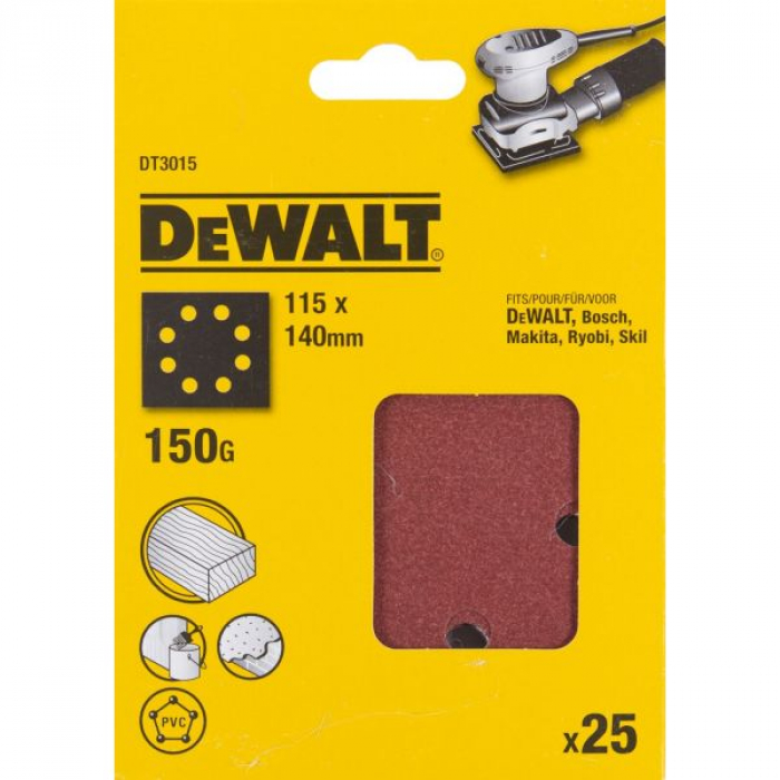 DT3015QZ — Шлифлисты перфорированные DeWALT DT3015, 115 x 140 мм, 150G, 25 шт. DEWALT