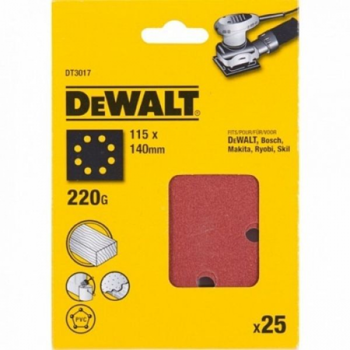 DT3017QZ — Шлифлисты перфорированные DeWALT DT3017, 115 x 140 мм, 220G, 25 шт. DEWALT