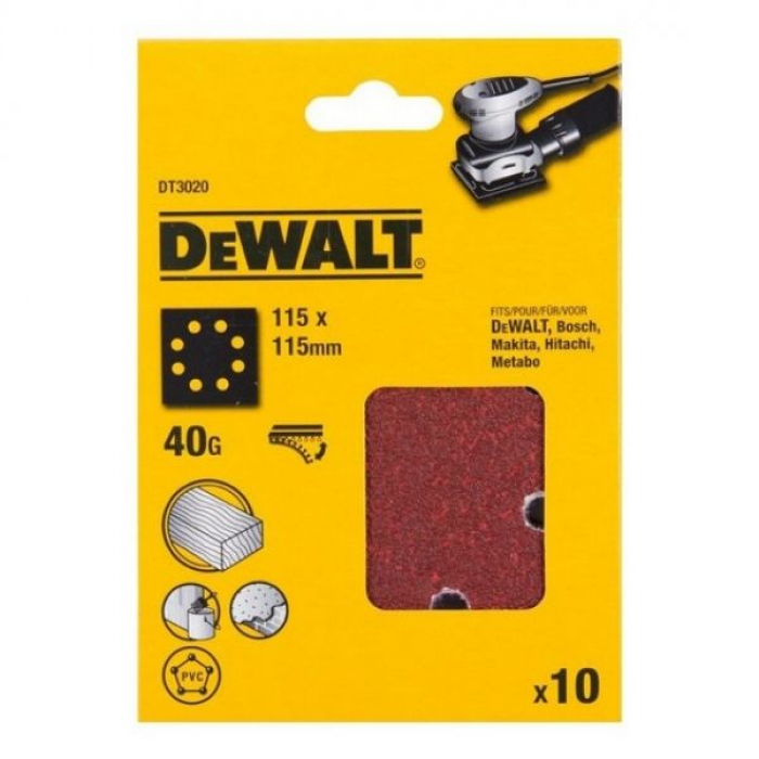 DT3020QZ — Шлифлисты перфорированные DeWALT DT3020, 115 x 115 мм, 40G, 10 шт. DEWALT