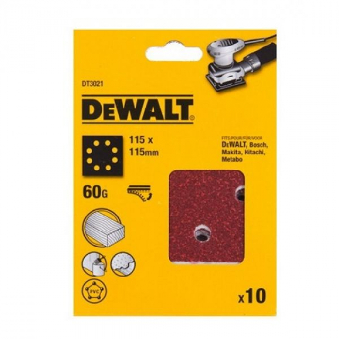 DT3021QZ — Шлифлисты перфорированные DeWALT DT3021, 115 x 115 мм, 60G, 10 шт. DEWALT