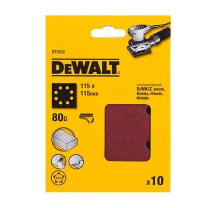 DT3022QZ — Шлифлисты перфорированные DeWALT DT3022, 115 x 115 мм, 80G, 10 шт. DEWALT