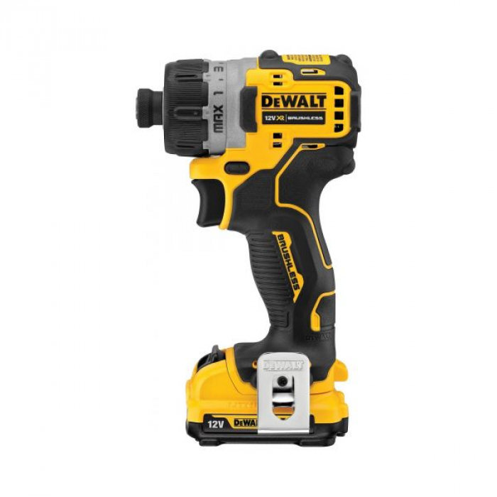 DCF601D2QW — Аккумуляторный бесщеточный шуруповерт DeWALT, 12 В, 8 Нм, 1100 об/мин, с 2 АКБ 5 Ач и ЗУ, в кейсе, DCF601D2 DEWALT
