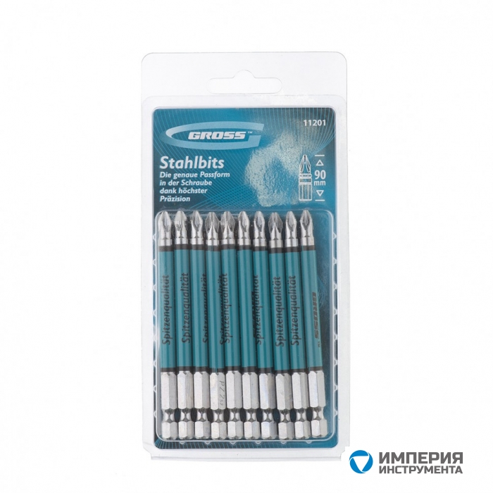 11201 — Набор бит GROSS PZ2 х 90, сталь S2, 10 шт GROSS