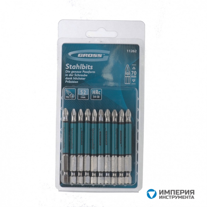11262 — Набор бит GROSS PH2 х 70, сталь S2, 10 шт GROSS
