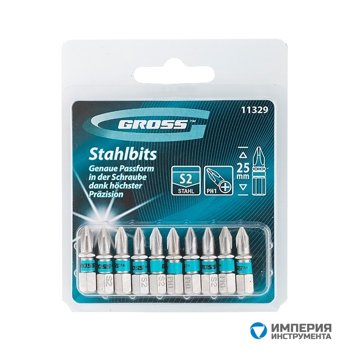 11329 — Набор бит GROSS РН1 х 25, сталь S2, 10 шт GROSS