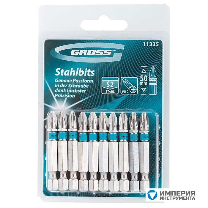 11335 — Набор бит GROSS РН2 х 50, сталь S2, 10 шт GROSS