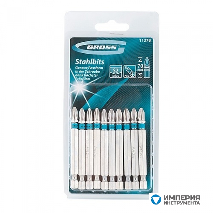 11378 — Набор бит GROSS РН2 х 70, сталь S2, 10 шт GROSS