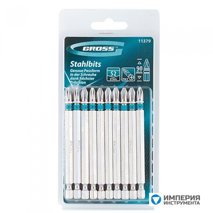 11379 — Набор бит GROSS РН2 х 90, сталь S2, 10 шт GROSS