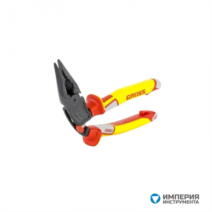 17181 — Длинногубцы с изогнутой головой GROSS, комбинированные, диэлектрические рукоятки до 1000 В, 200 мм GROSS