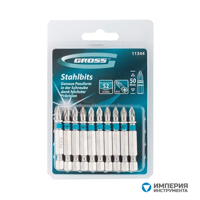 11344 — Набор бит GROSS РZ1 х 50, сталь S2, 10 шт GROSS