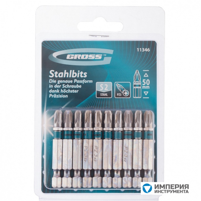 11346 — Набор бит GROSS РZ3 х 50, сталь S2, 10 шт GROSS