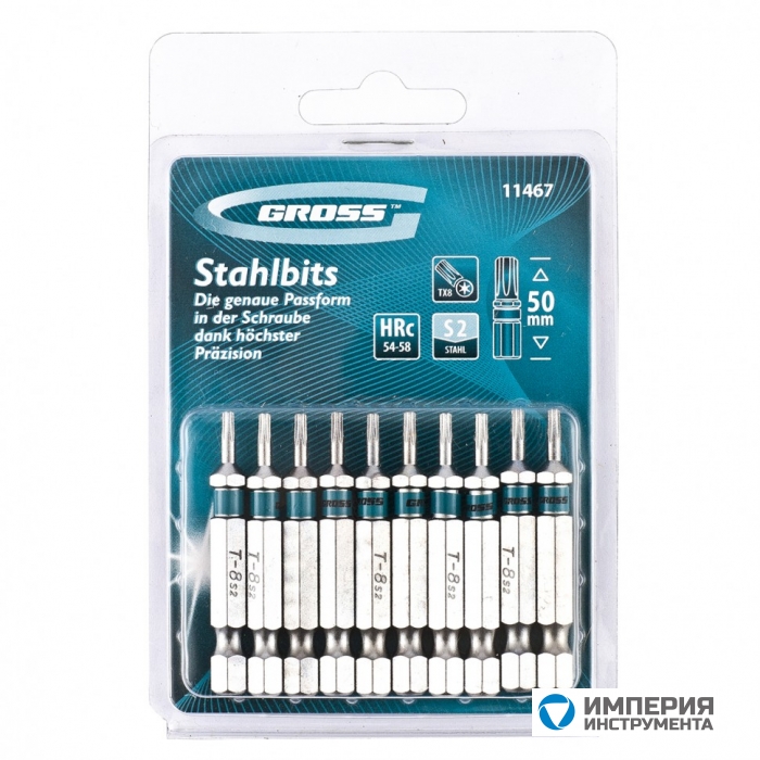 11467 — Набор бит GROSS TORX 8 х 50, сталь S2, 10 шт GROSS