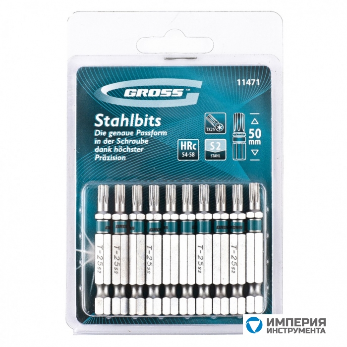 11471 — Набор бит GROSS TORX 25х50, сталь S2, 10 шт GROSS