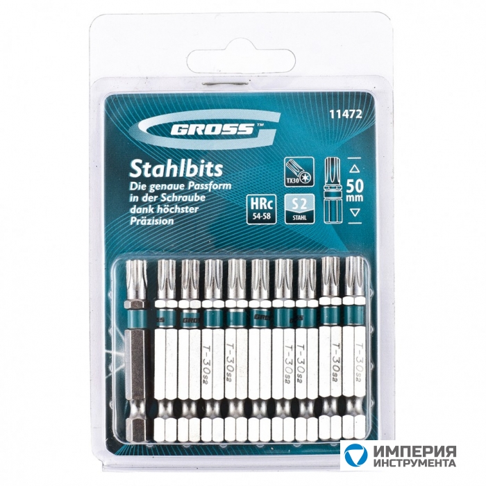 11472 — Набор бит GROSS TORX 30х50, сталь S2, 10 шт GROSS